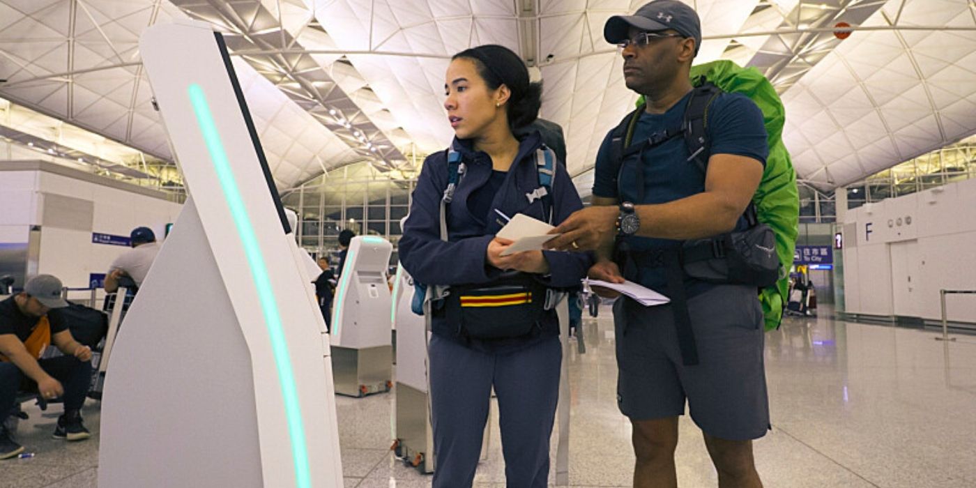 Bridget and Ernest at the airport on 'The Amazing Race' Season 37.