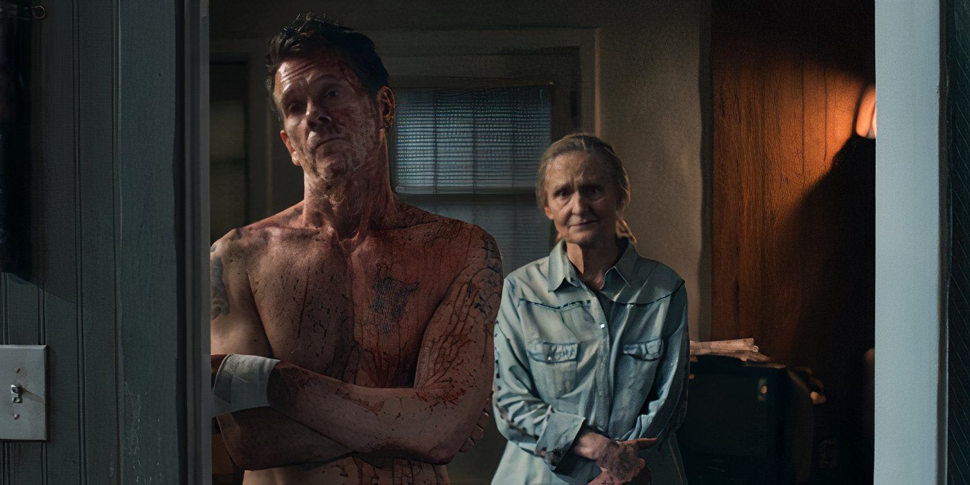 Kevin Bacon shirtless and bloody in The Bondsman