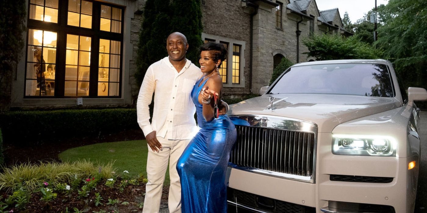 Gerald and Shamea pose in front of their home and her new Rolls Royce on &lsquo;The Real Housewives of Atlanta.'