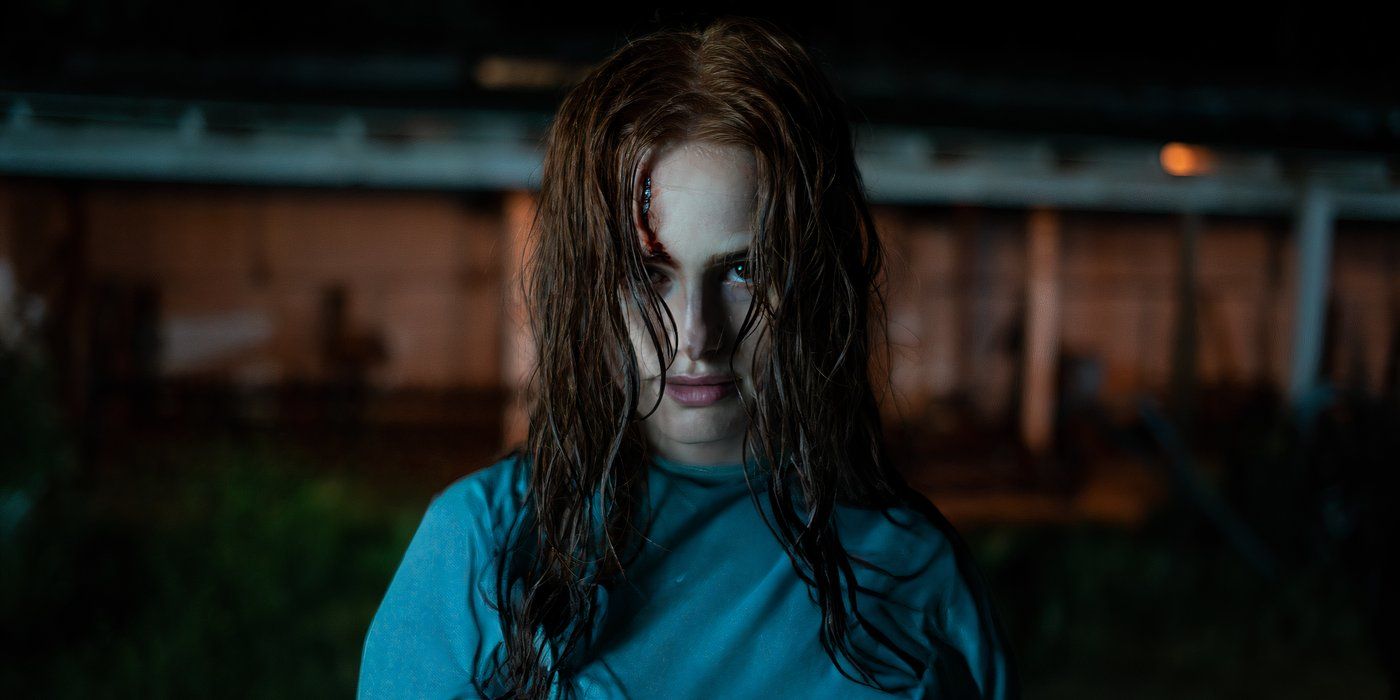 Madelaine Petsch with a bloody scar on her forehead in The Strangers: Chapter 2