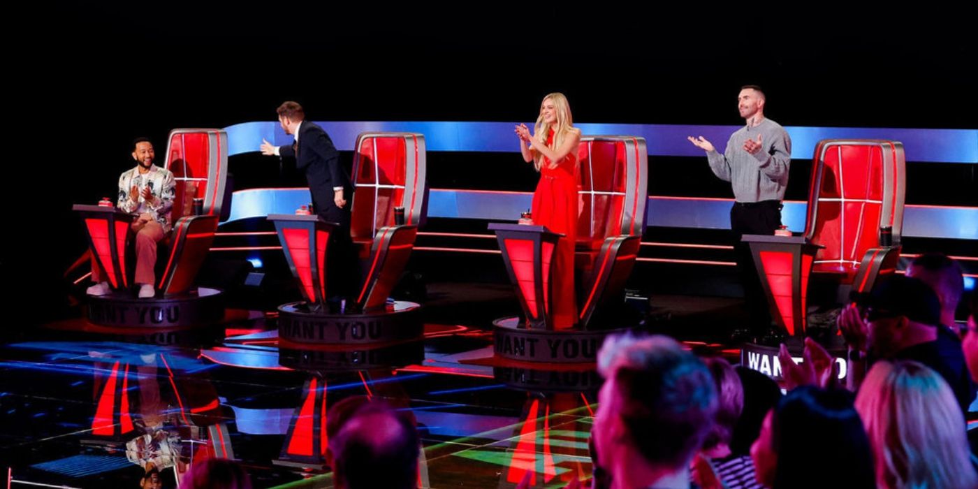 The coaches on their feet during the Blind Auditions on 'The Voice' Season 27.