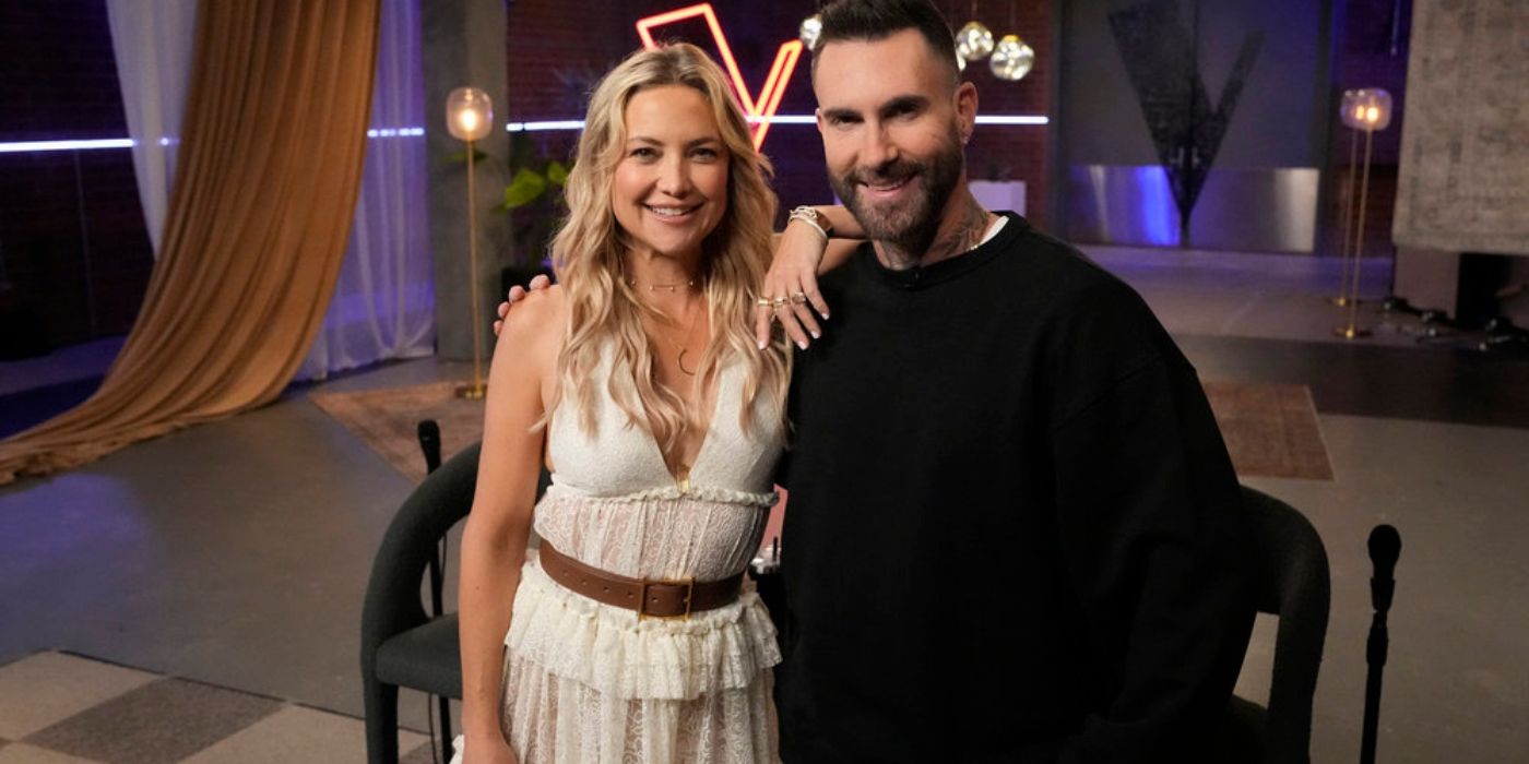 Kate Hudson and Adam Levine during the rehearsals for the Battles on 'The Voice' Season 27.