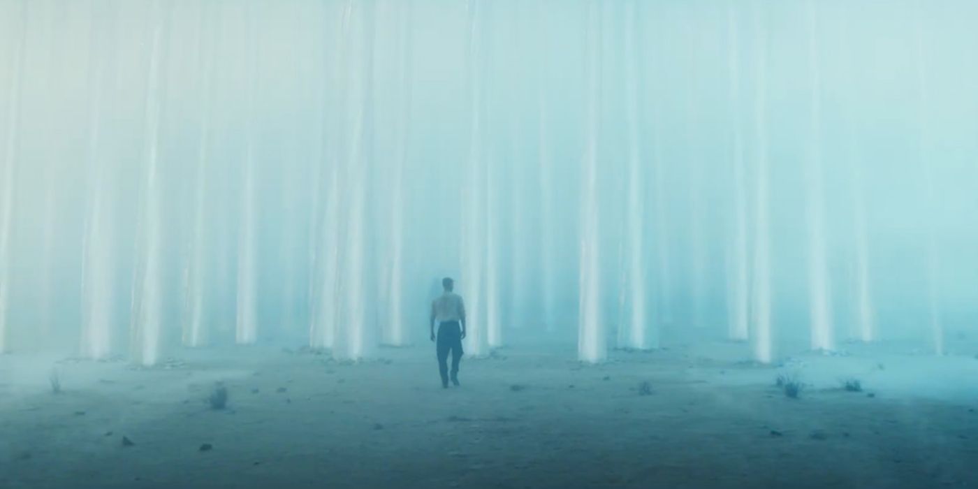 Rand approaching the glass columns of Rhuidean in The Wheel of Time Season 3 Episode 4.