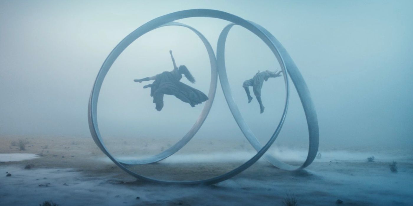 Rosamund Pike and Ayoola Smart inside the rings of Rhuidean in The Wheel of Time Season 3 Episode 4