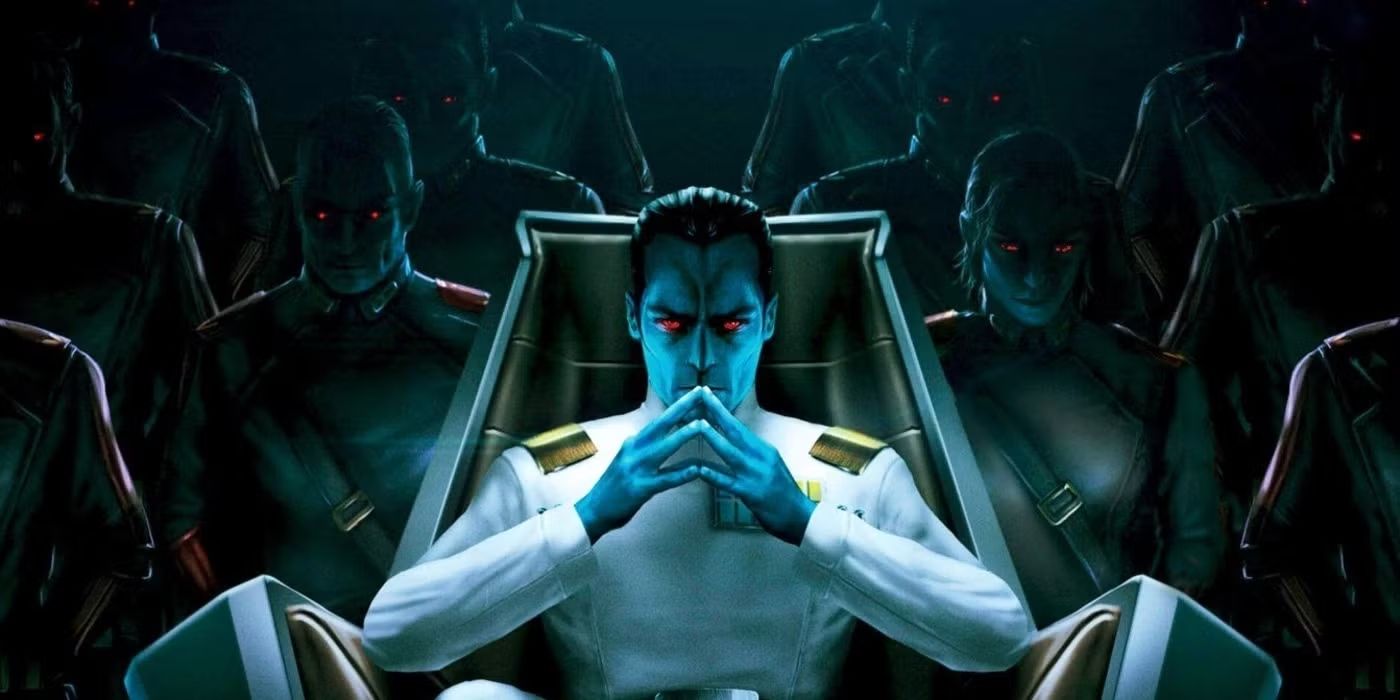 Thrawn glares ominously while sitting center frame in his captain&rsquo;s chair in cover art for Heir to the Empire by Timothy Zahn