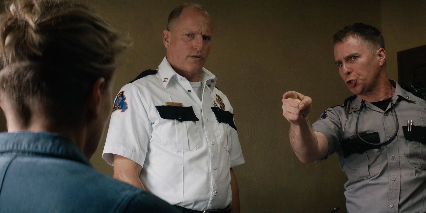Woody Harrelson as Willoughby and Sam Rockwell as Dixon in Three Billboards Outside Ebbing, Missouri.