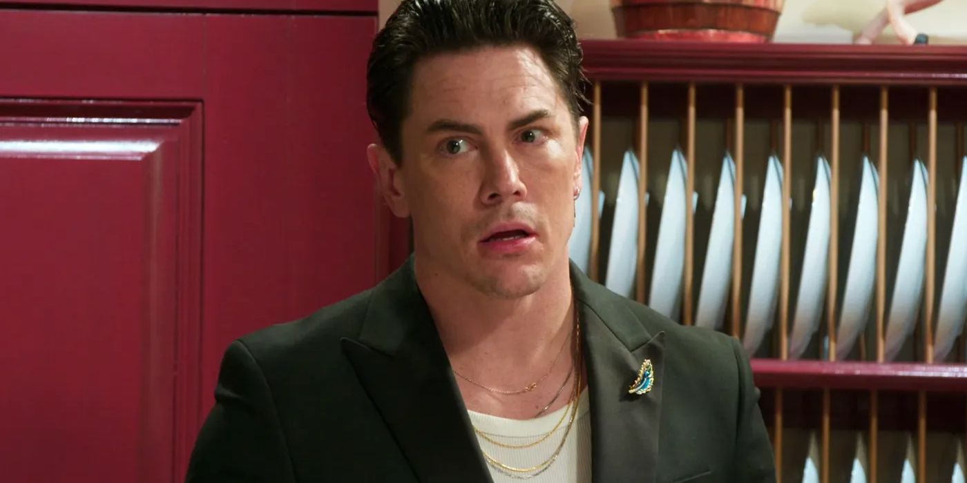 Tom Sandoval looking shocked on The Traitors Season 3.