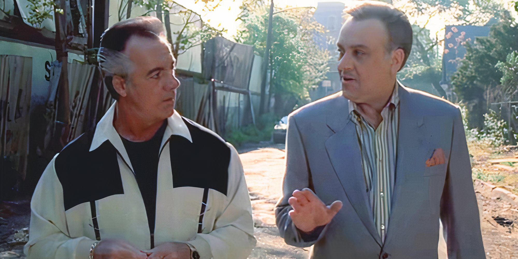 Tony Sirico walking next to Vincent Curatola in The Sopranos
