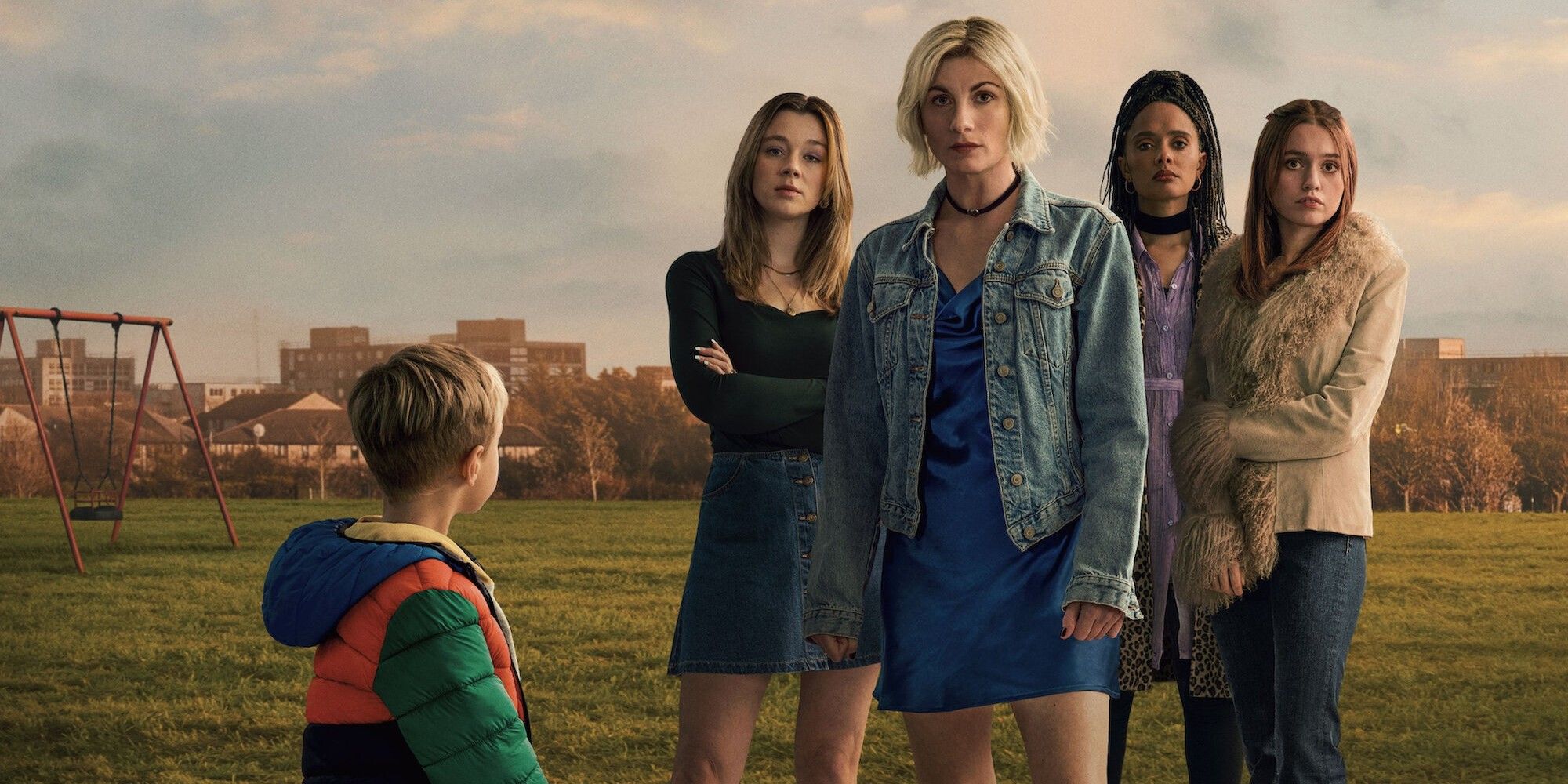 The characters stand together on the Toxic Town poster for Netflix