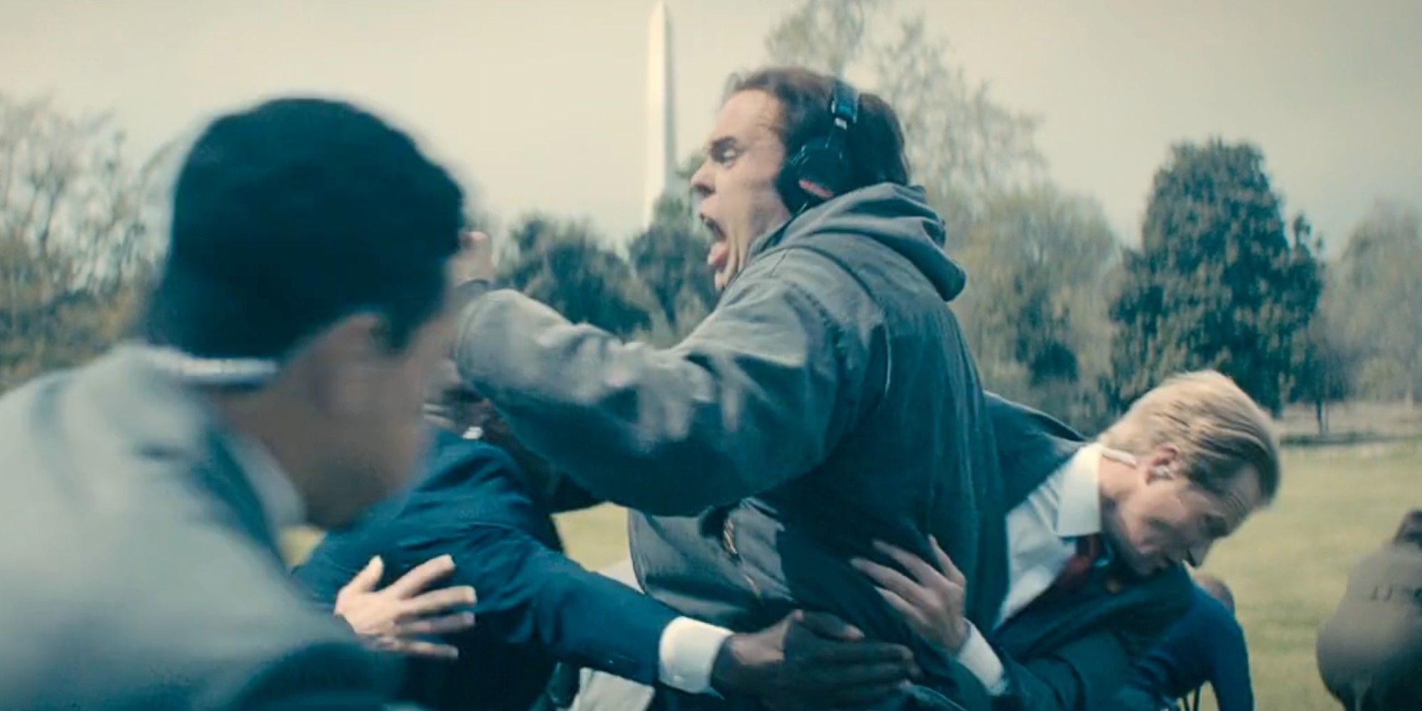 Trent getting tackled while trying to kill Cal in Paradise Season 1 flashback
