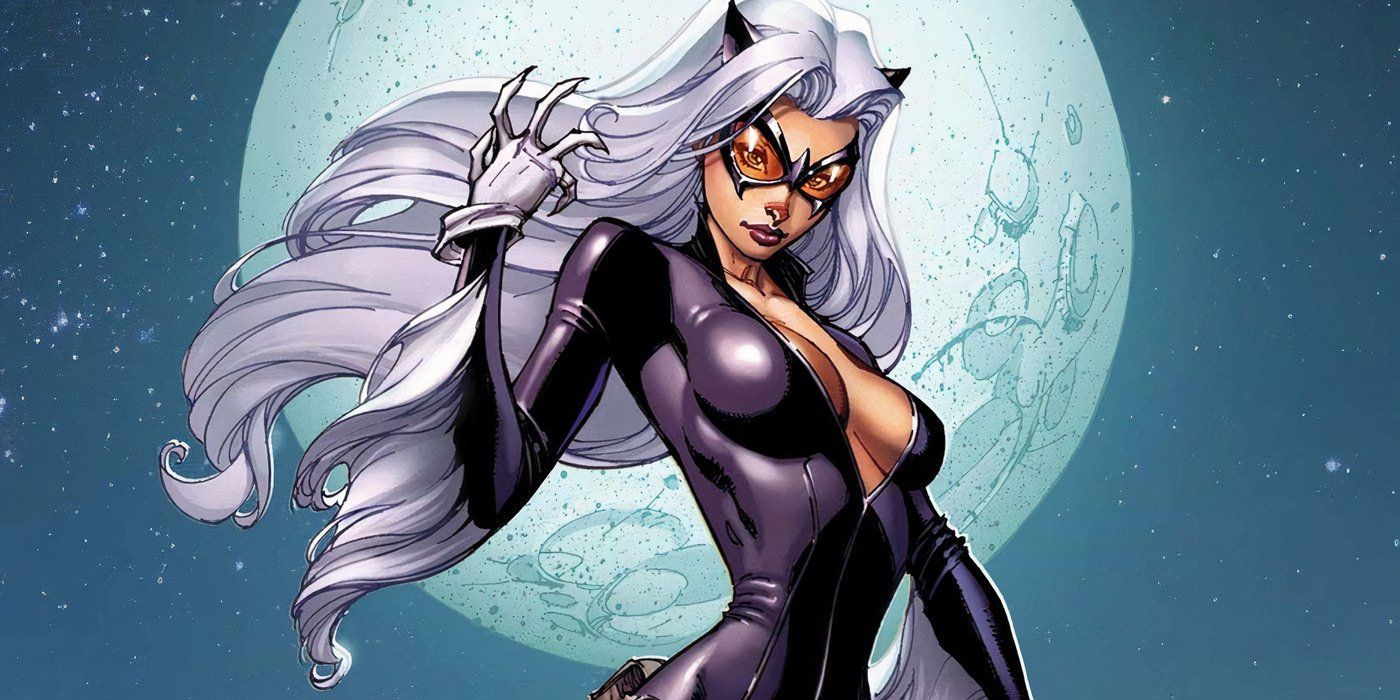 Ultimate Comics Black Cat standing in front of the moon in Marvel Comics