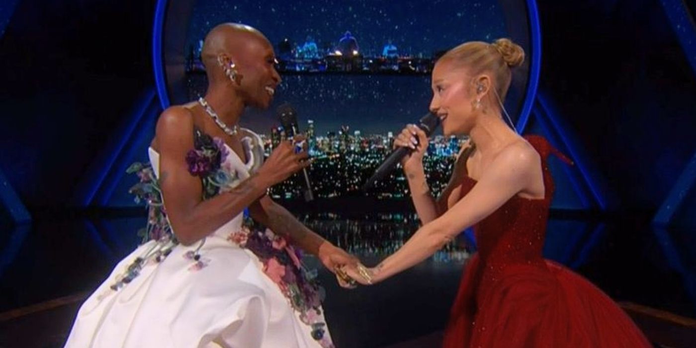 Cynthia Erivo and Ariana Grande performing at the 2025 Oscars