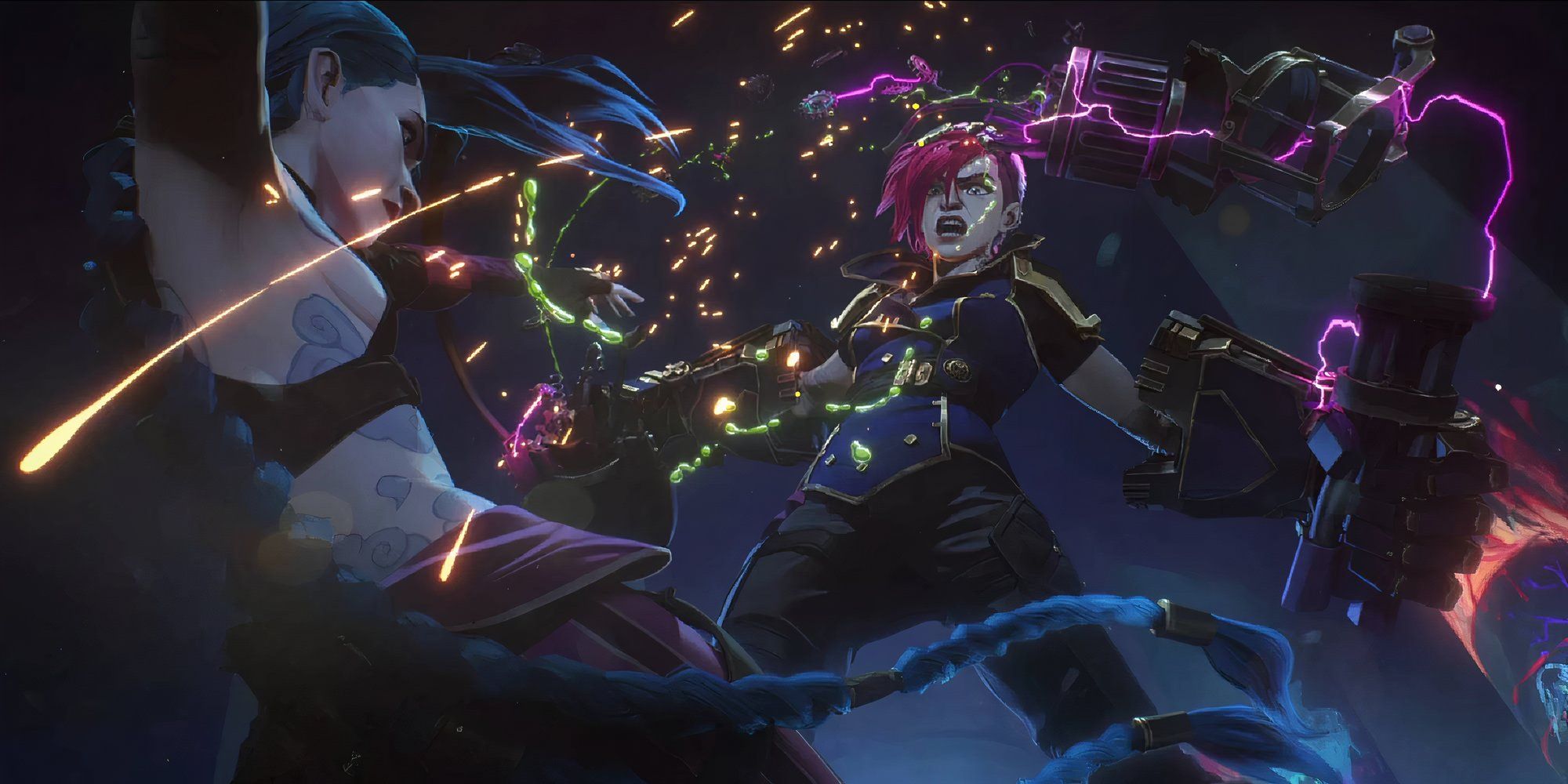 V and Jinx in Arcane fighting