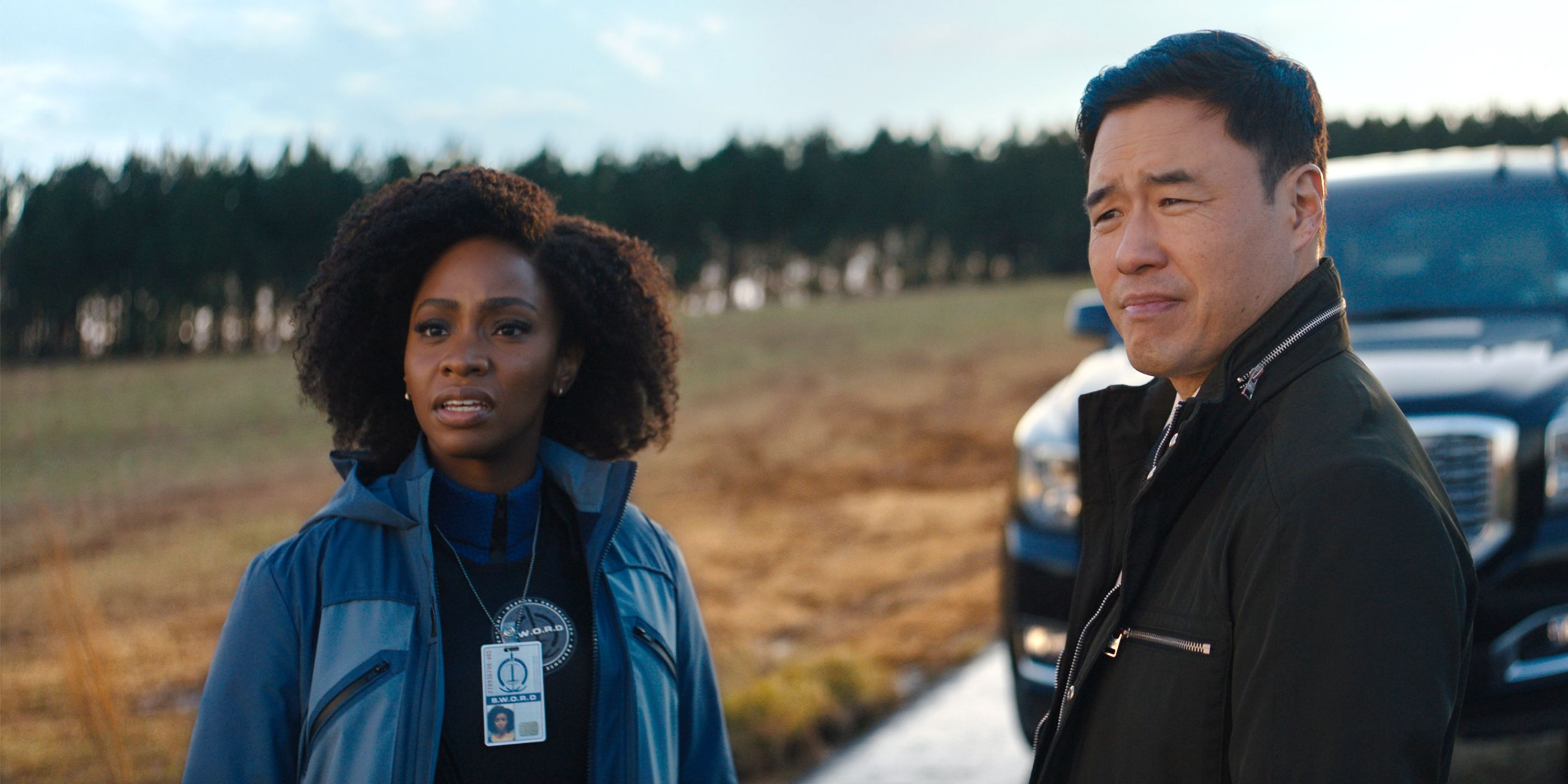 Teyonah Parris and Randall Park in a scene from WandaVision on Disney+