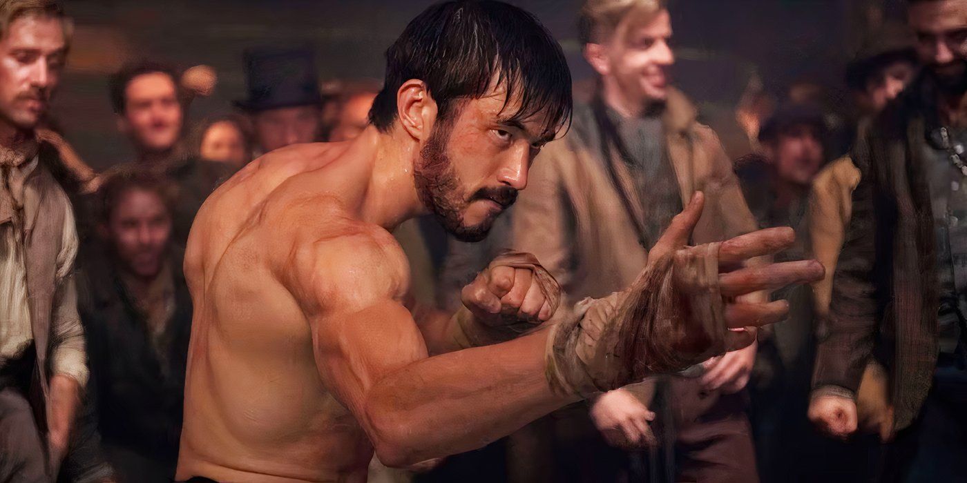 Ah Sahm in a fighting stance in the 2019 HBO series, Warrior.
