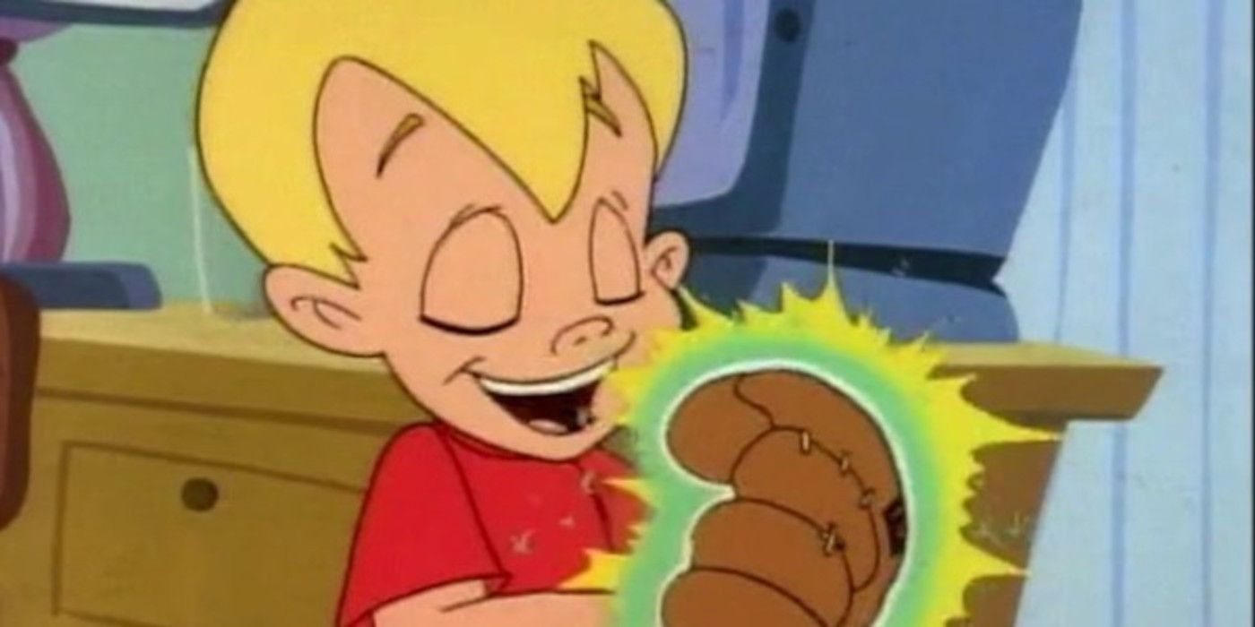 Macaulay Culkin makes a wish with his magic baseball glove in the animated series Wish Kid.