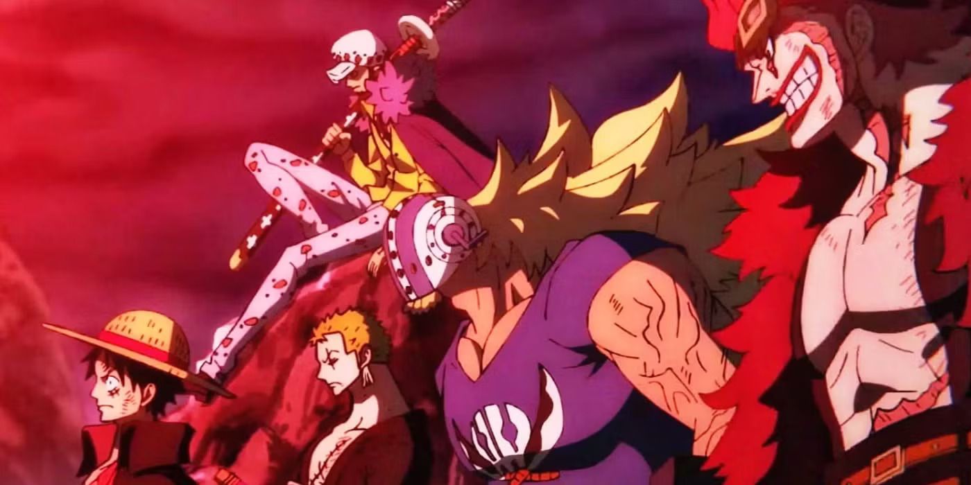 Luffy, Trafalgar Law, Eustass Kid, Zoro, and Killer in One Piece