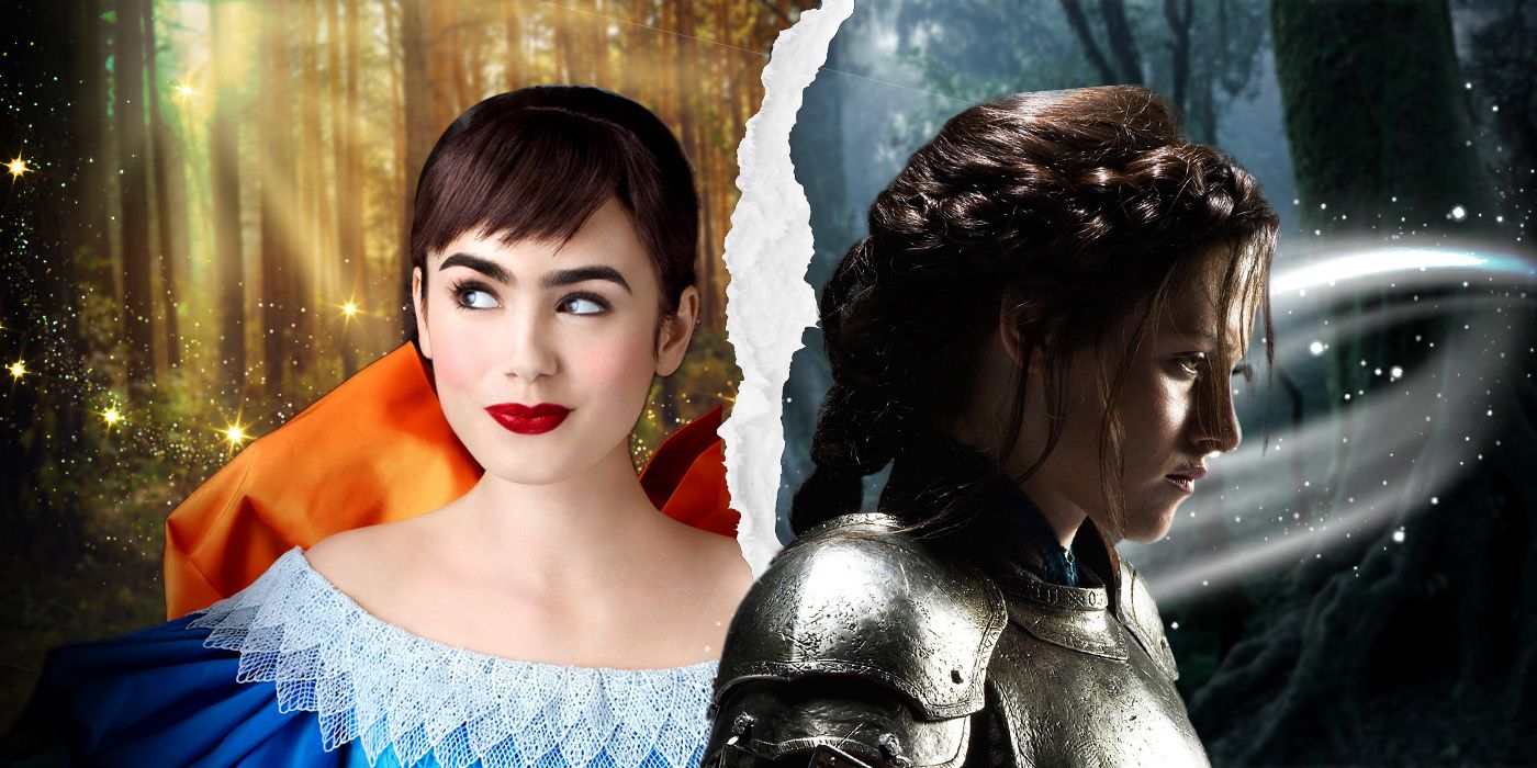 Lily Collins and Kristen Stewart in their respective portrayals of Snow White.