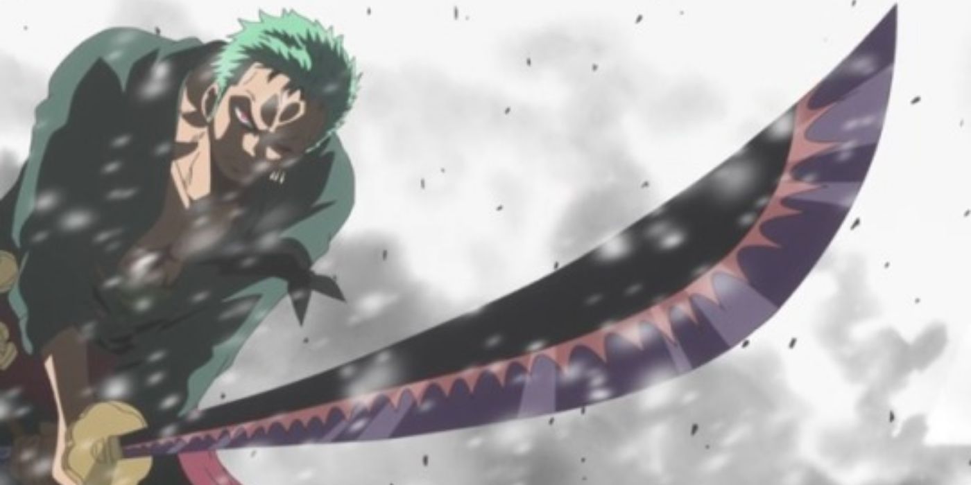 Zoro holding a black sword in One Piece