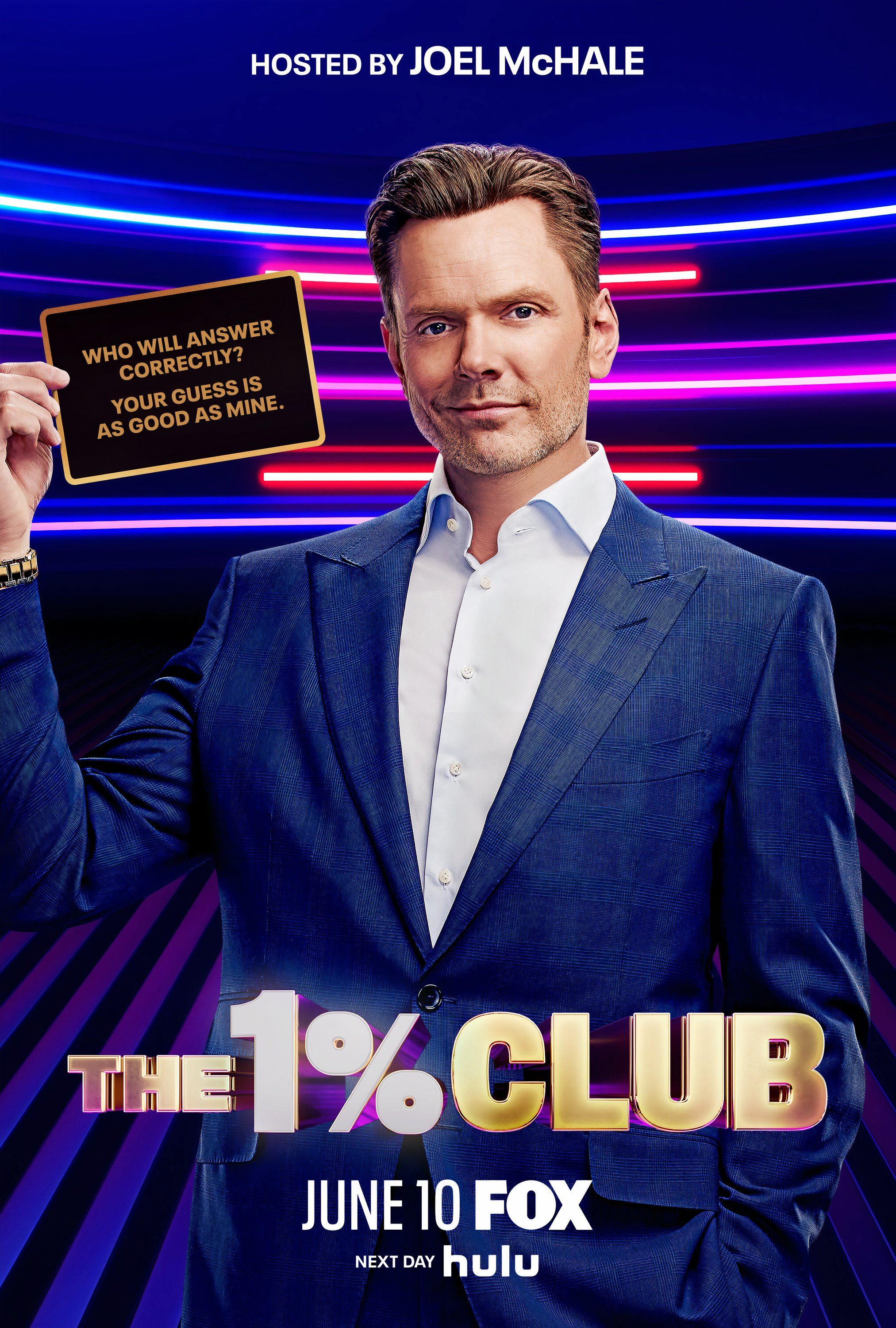 Joel McHale holds up a card on The 1% Club Season 2 poster