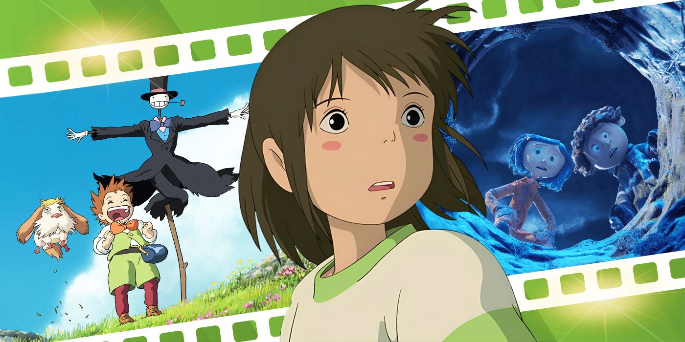 Blended image showing characters from Howl&rsquo;s Moving Castle, Spirited Away, and Coraline