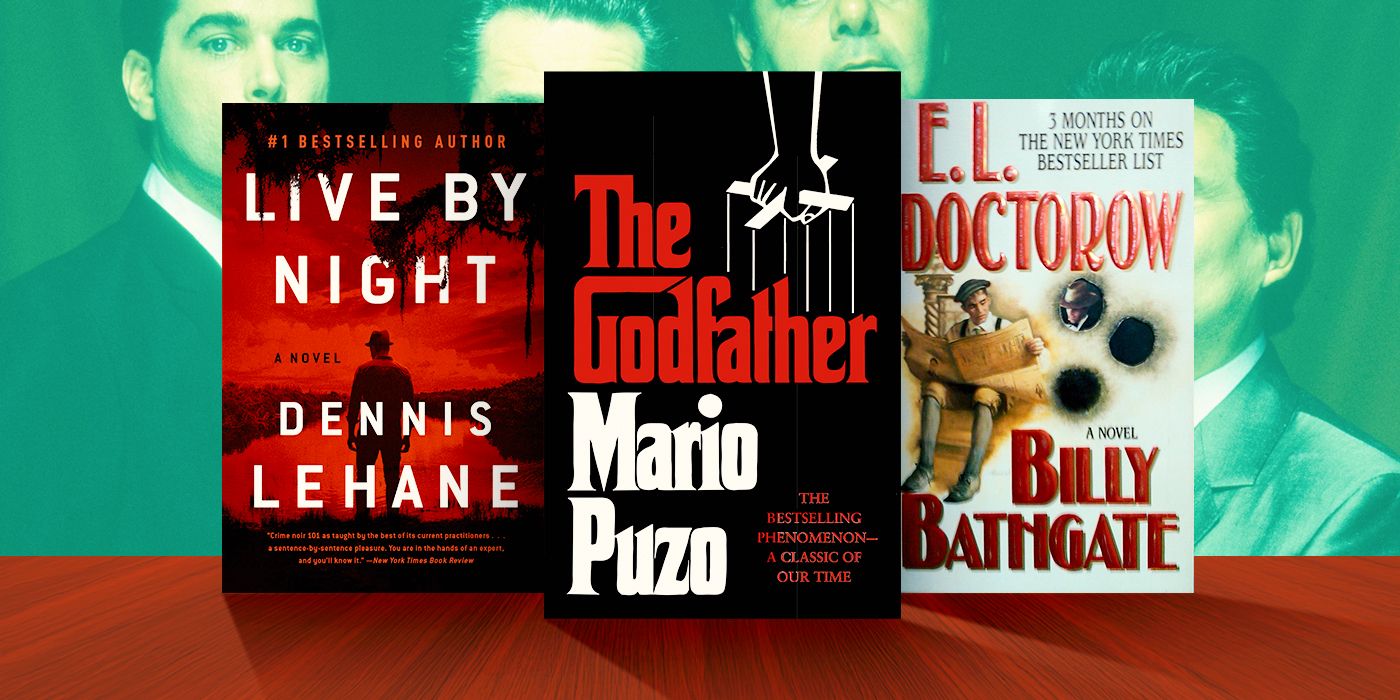 Blended image showing the covers of three books with characters from Goodfellas in the background