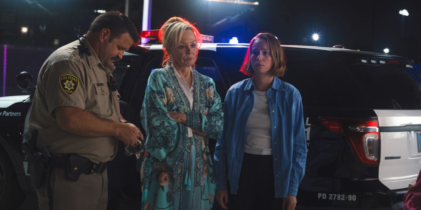 Jean Smart's Deborah and Hannah Einbinder's Ava standing outside a cop car in Season 4 Episode 3 of Hacks