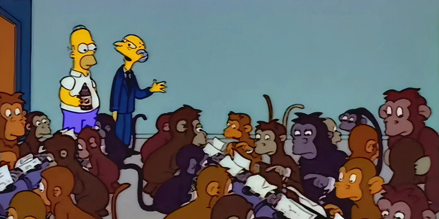 Mr. Burns shows Homer a room full of monkeys on typewriters in The Simpsons.