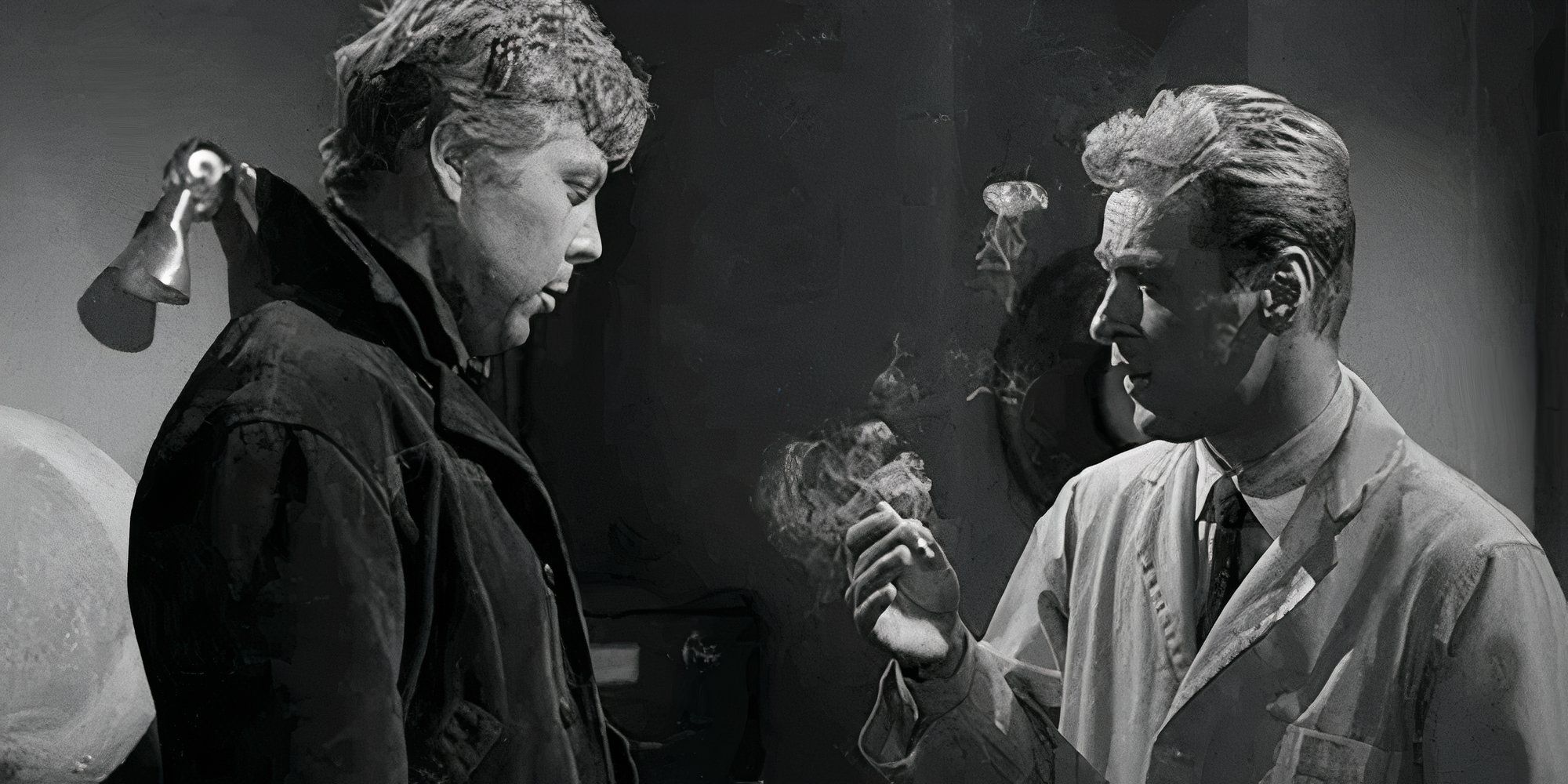 Albert Salmi standing in front of Russell Johnson in The Twilight Zone episode Execution