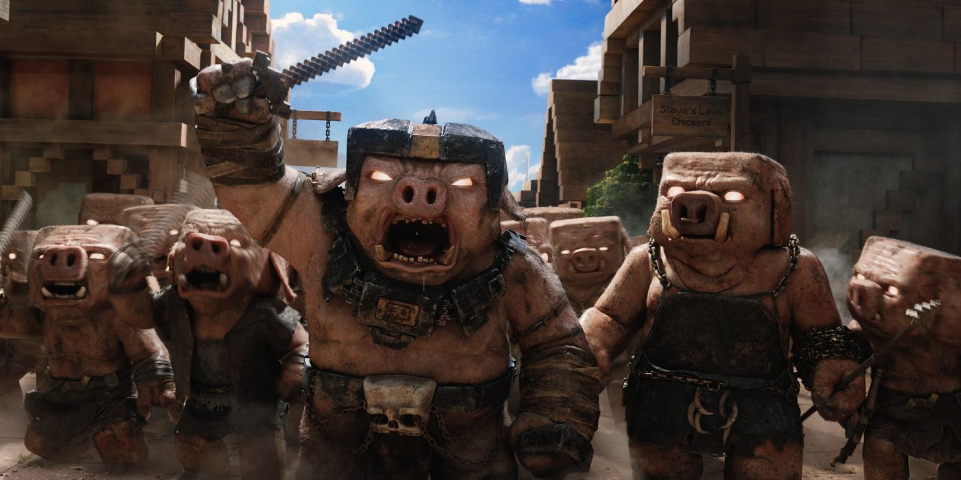 General Chungus holds a sword above his head and advances with others in &lsquo;A Minecraft Movie&rsquo;.