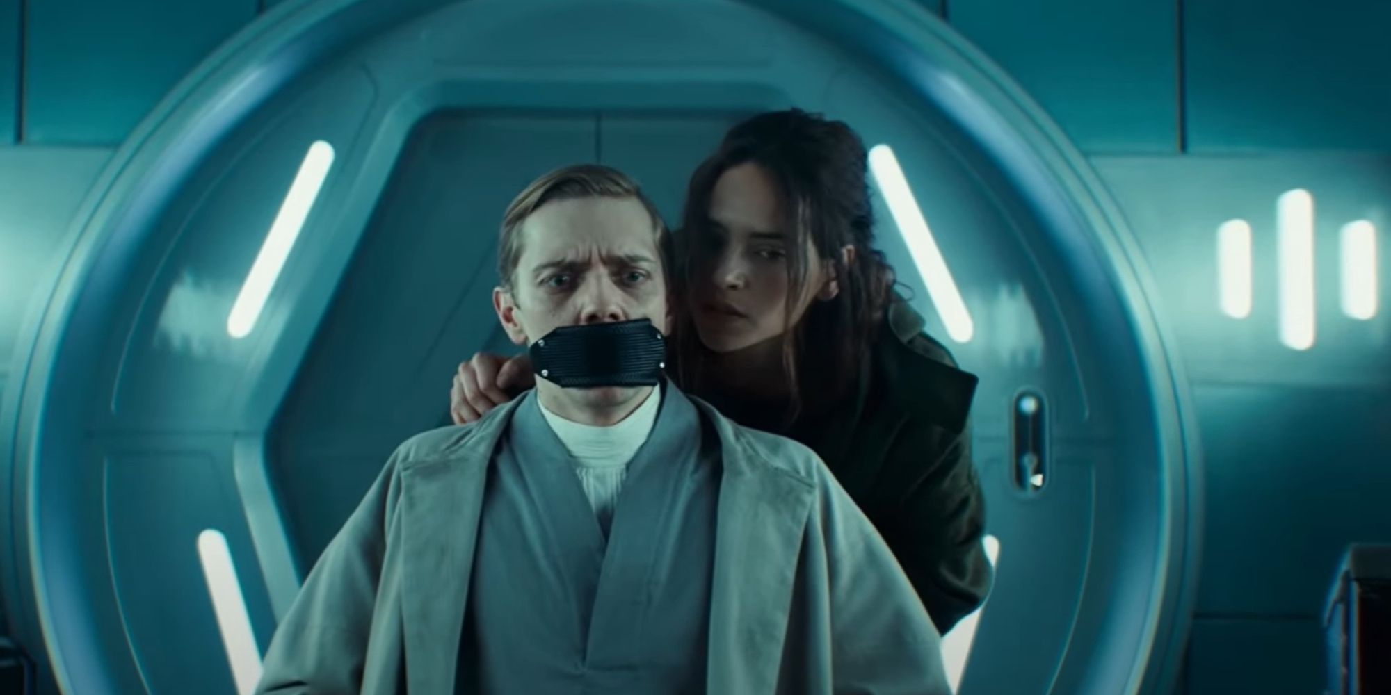 Bix Caleen (Adria Arjona) gaging Gorst (Joshua James) in Andor Season 2 Episode 6