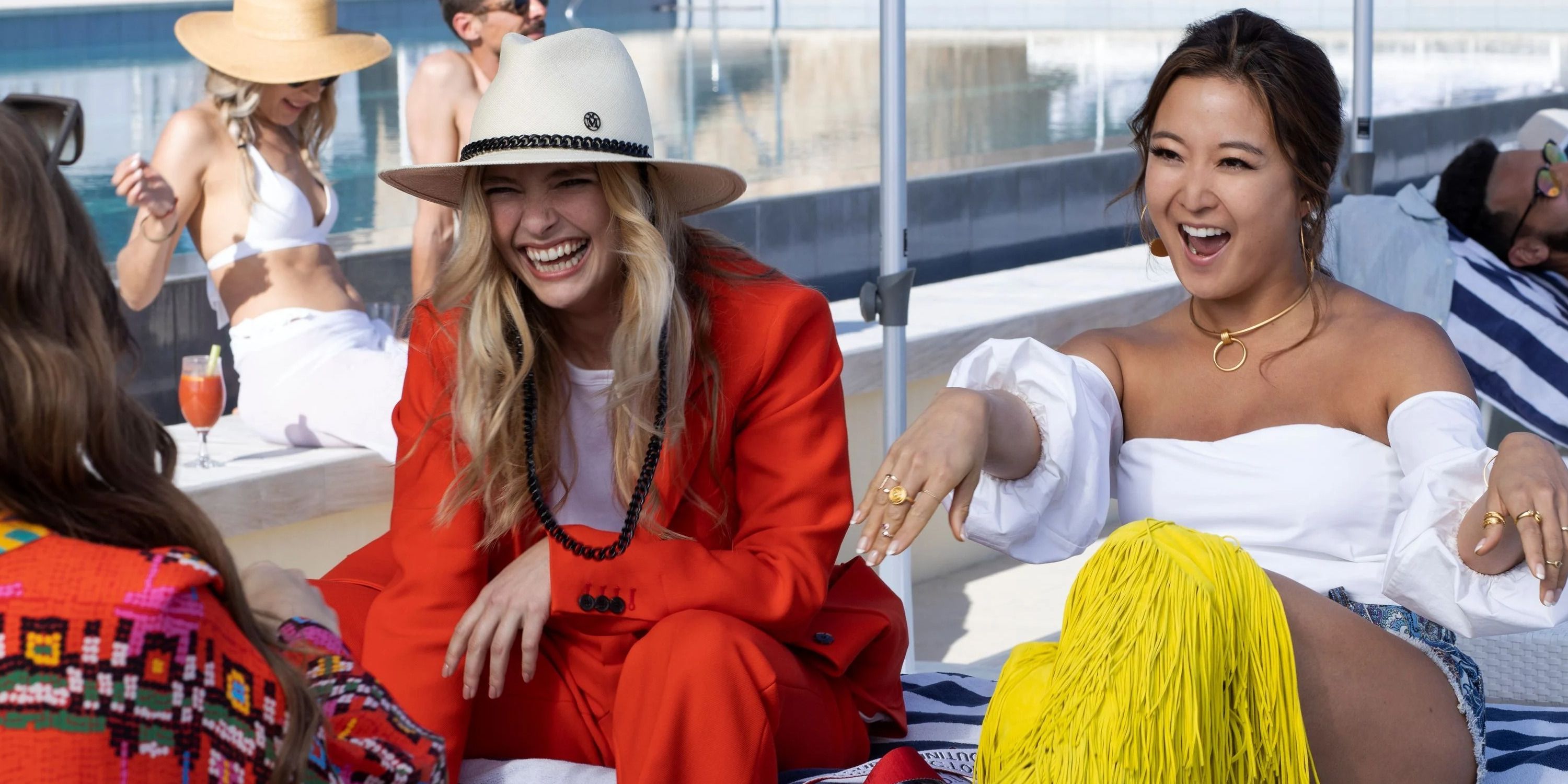 Ashley-Park and Camille Razat in St Tropez in Emily in Paris