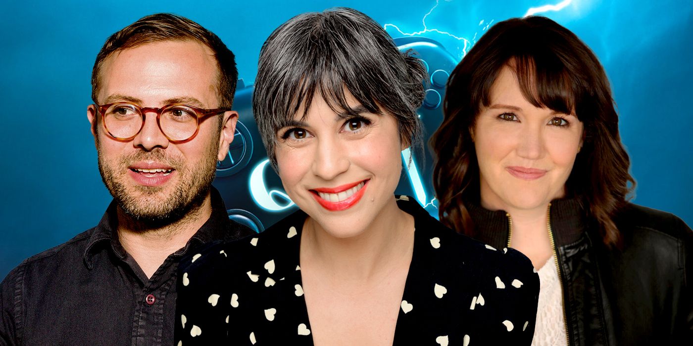 Custom image of Ashly Burch, Joh Harris, and Katie Mcelhenney for Side Quest interview