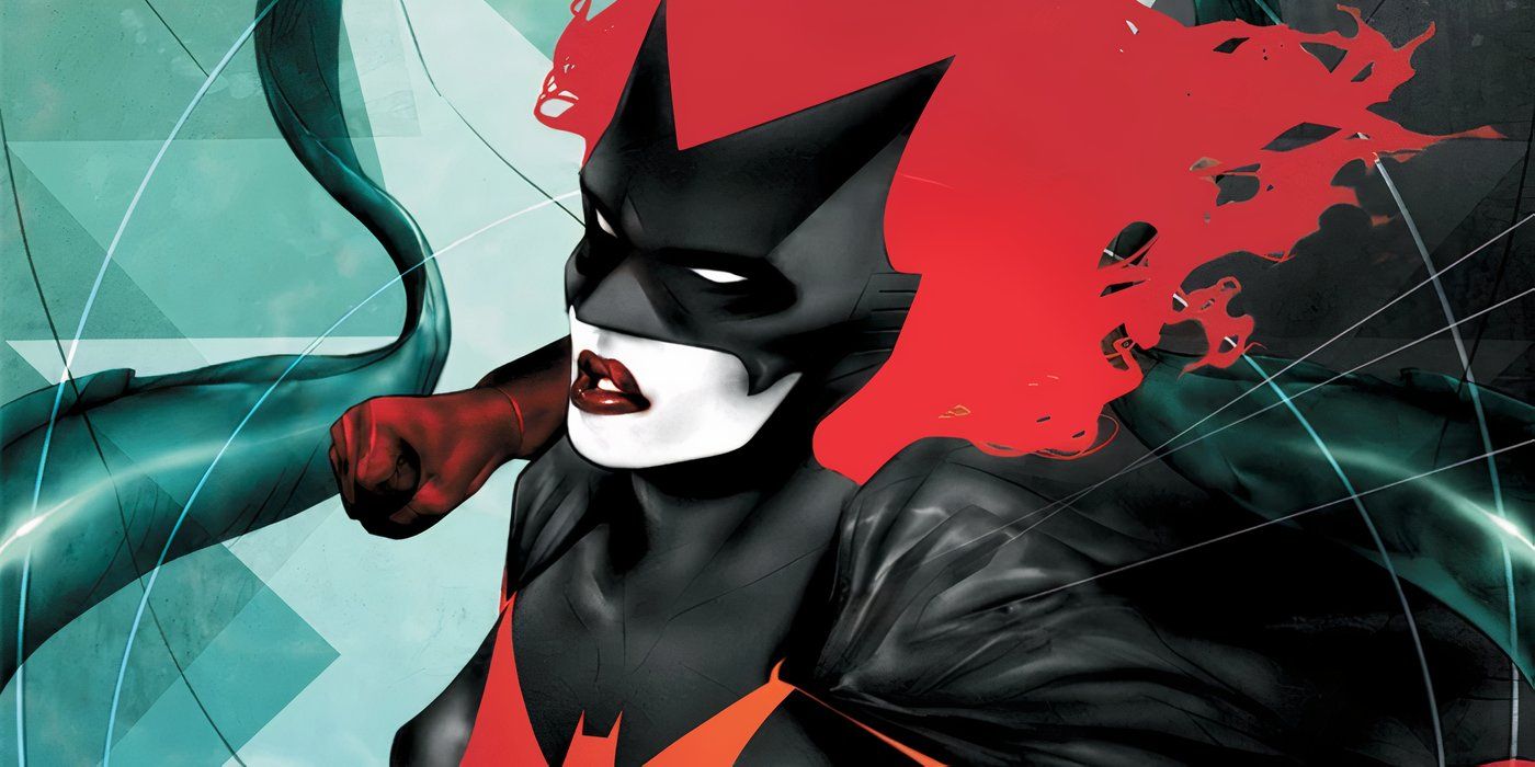 Batwoman throwing a punch while angry on a cover in DC Comics