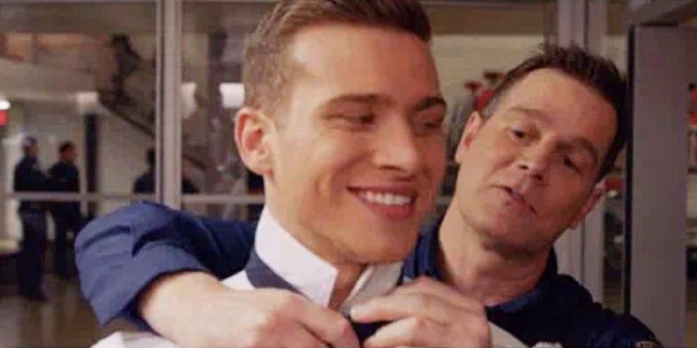 Bobby tying Buck's tie for him in 9-1-1 Season 1.