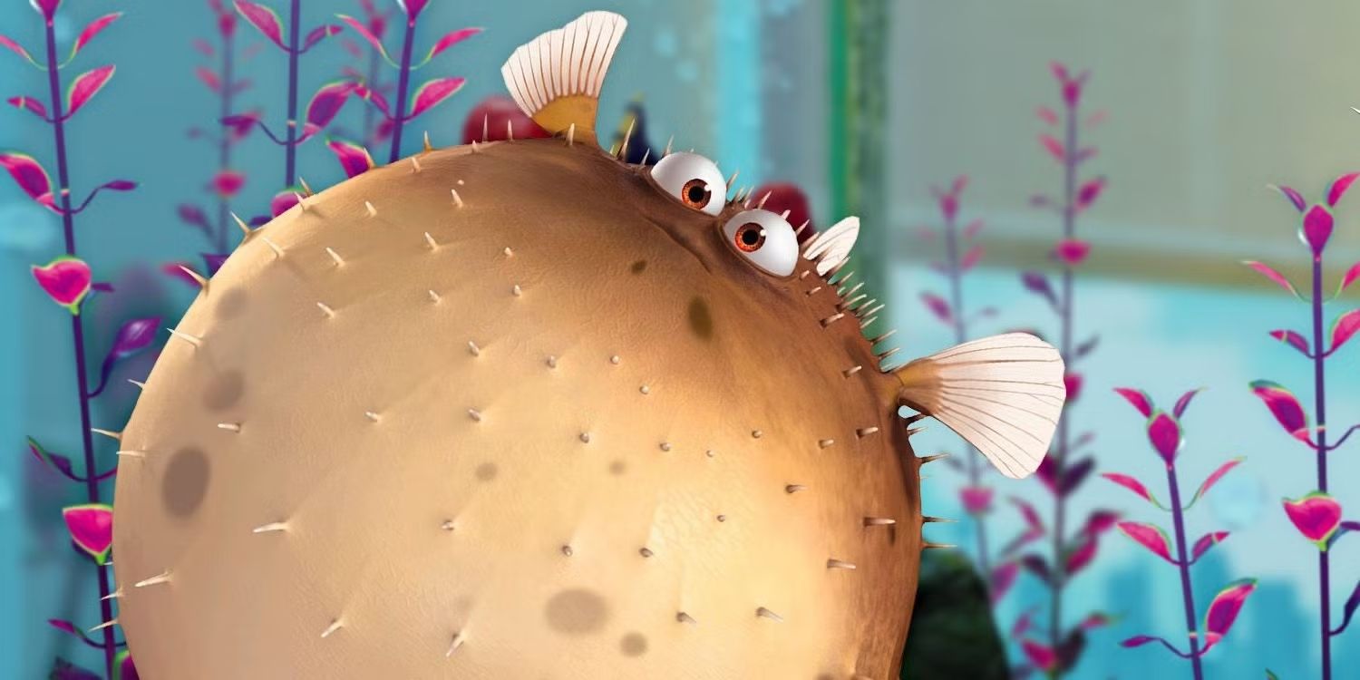 Bloat, a blowfish voiced by Brad Garrett is puffed up in Finding Nemo.