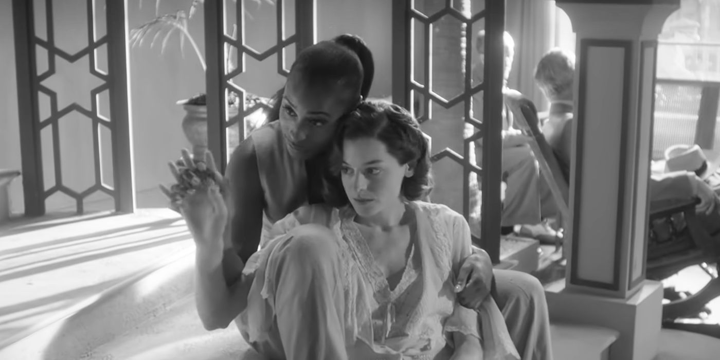 Brandy Friday (Issa Rae) and Clara Ryce (Emma Corrin) falling in love during the system failure in &lsquo;Black Mirror&rsquo; Season 7, Episode 3, &ldquo;Hotel Reverie.&quot;