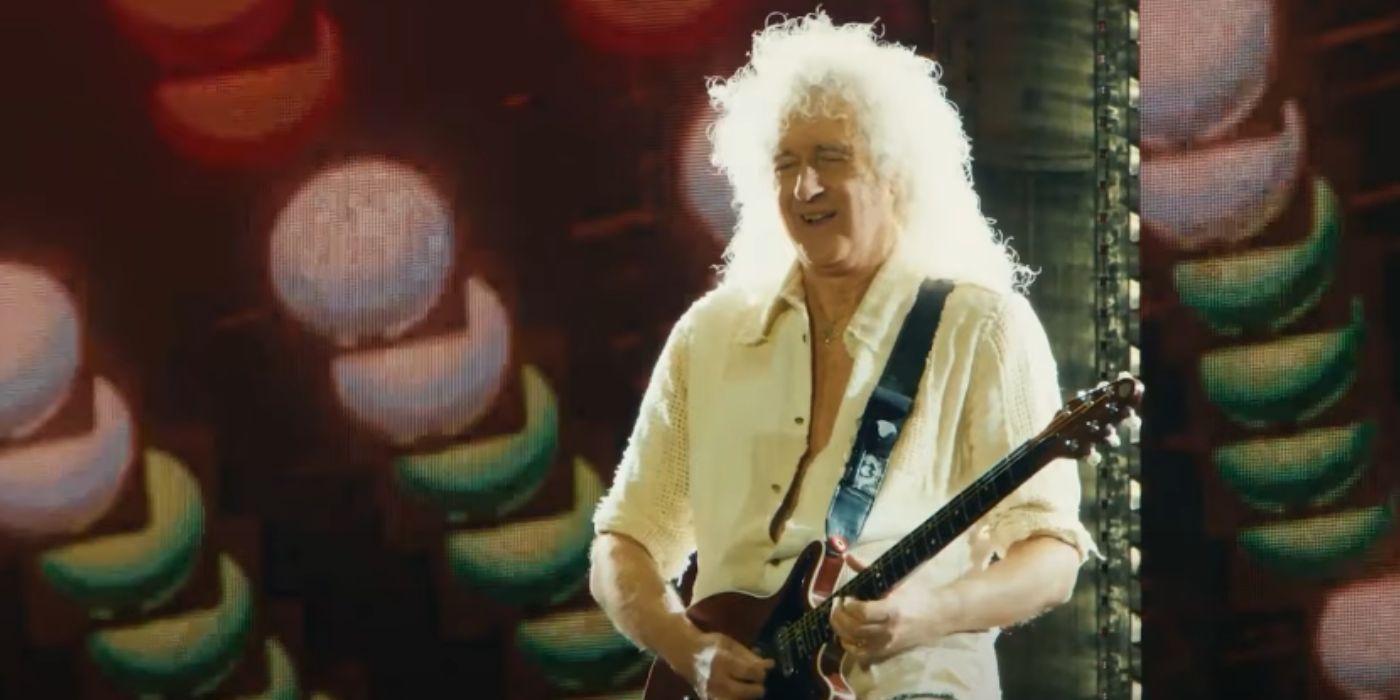 Brian May playing guitar at Coachella 2025.