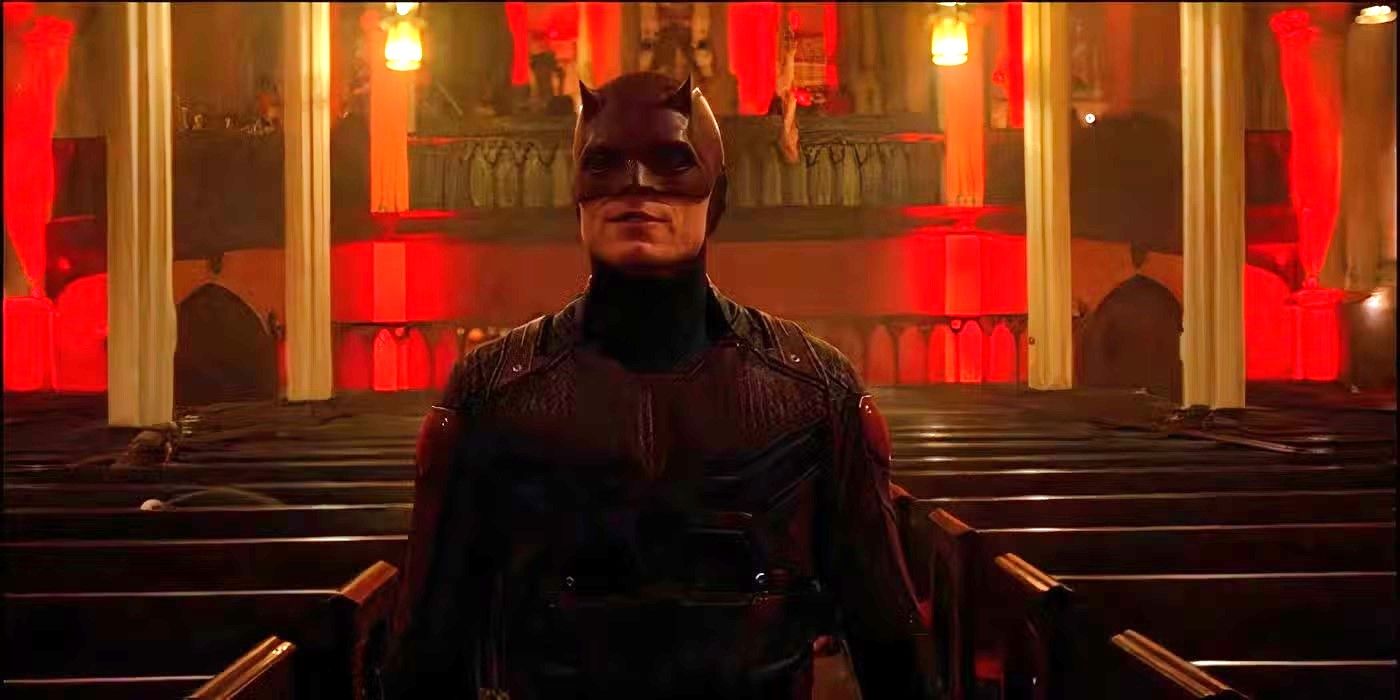 Bullseye dressed as Daredevil in a church in Daredevil.