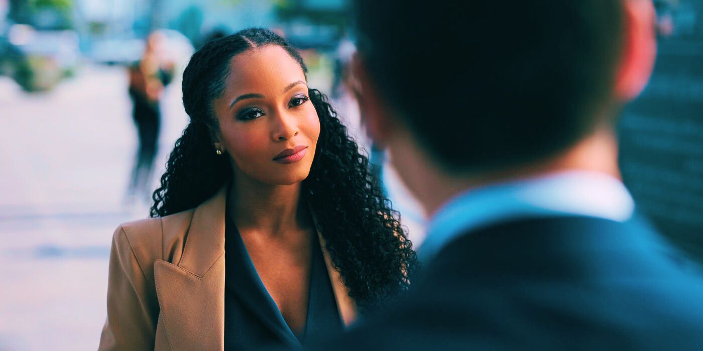 &lsquo;The Lincoln Lawyer&rsquo; Yaya DaCosta facing camera, talking to someone outside