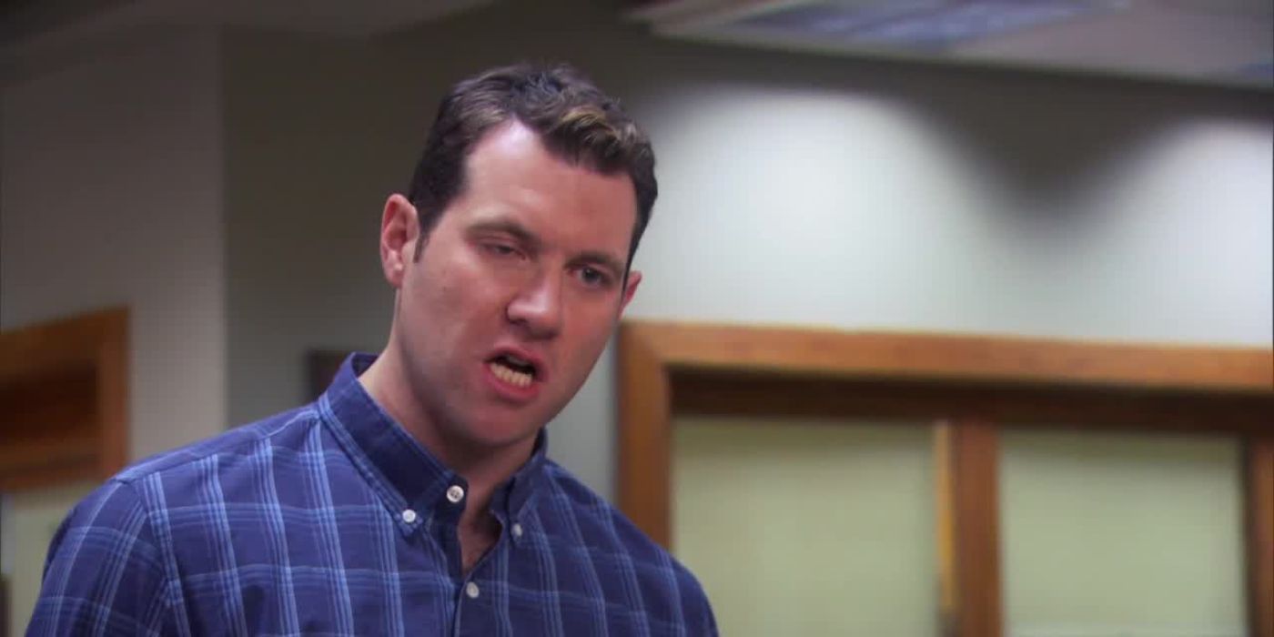 Billy Eichner as Craig Middlebrooks talking to someone off-screen in Parks and Rec.