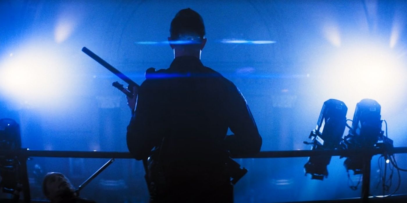 Ben Poindexter/Bullseye (Wilson Bethel) holding a sniper in Daredevil: Born Again.