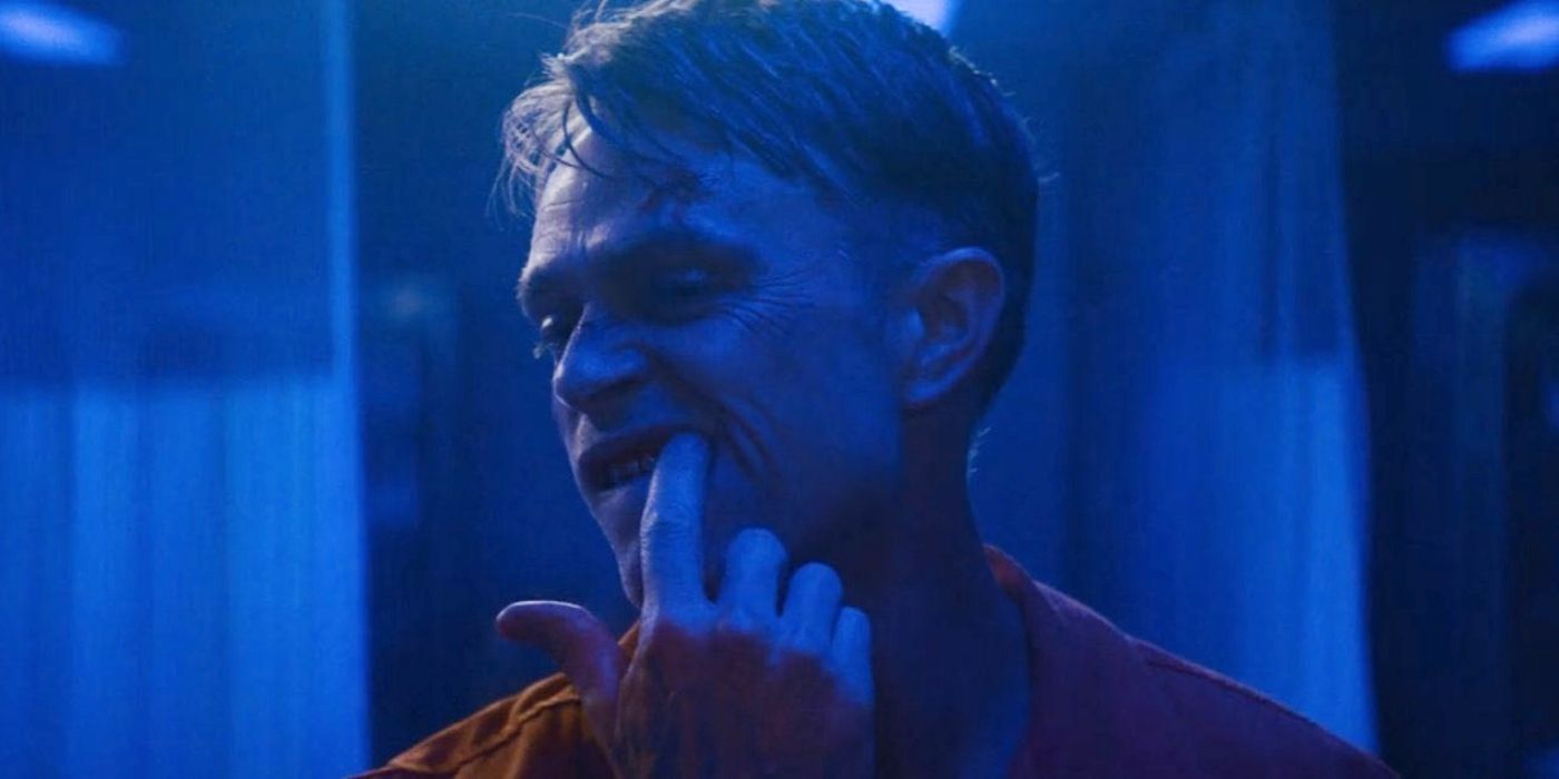 Ben Poindexter/Bullseye (Wilson Bethel) putting his finger in his mouth in Daredevil: Born Again