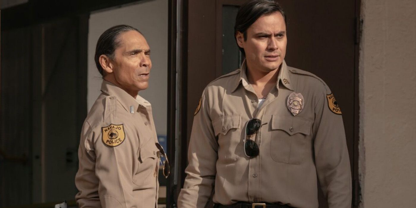 Zahn McClarnon as Joe Leaphorn and Kiowa Gordon as Jim Chee on &lsquo;Dark Winds&rsquo; Season 3.