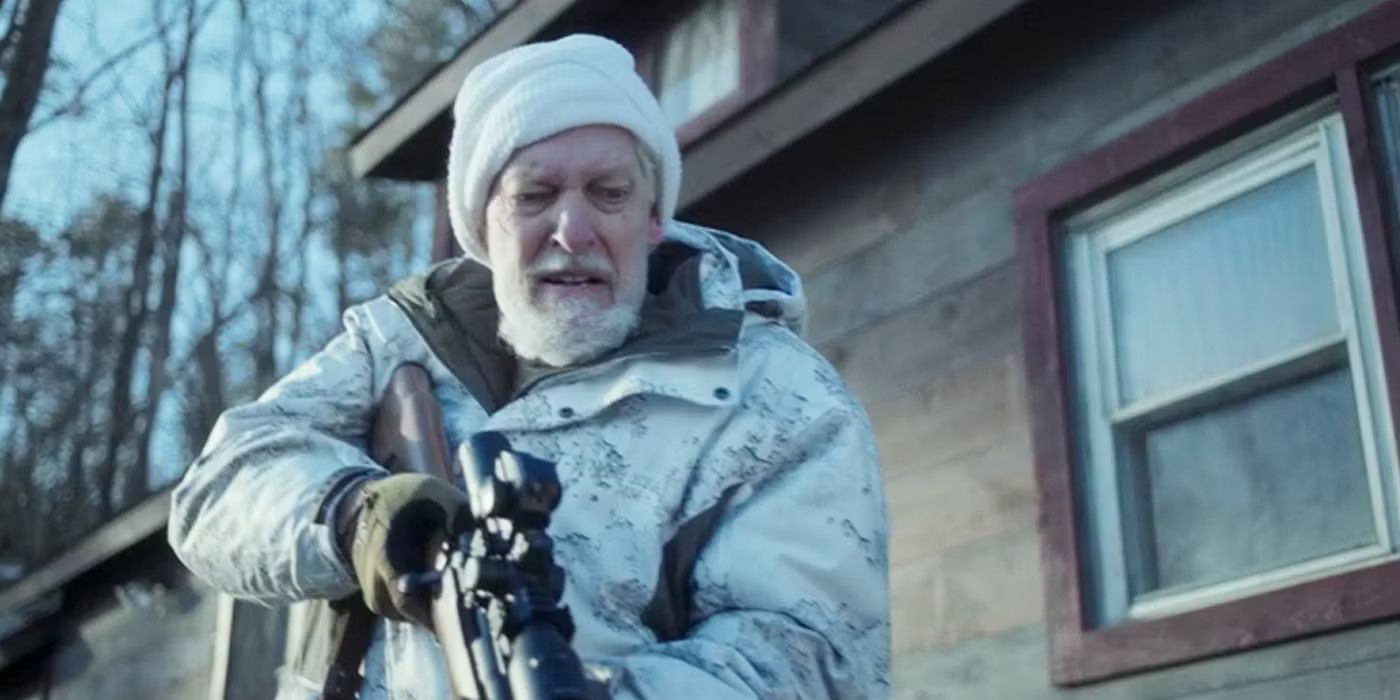 Kurt Caldwell, wearing white camo, holds a gun in Dexter: New Blood.