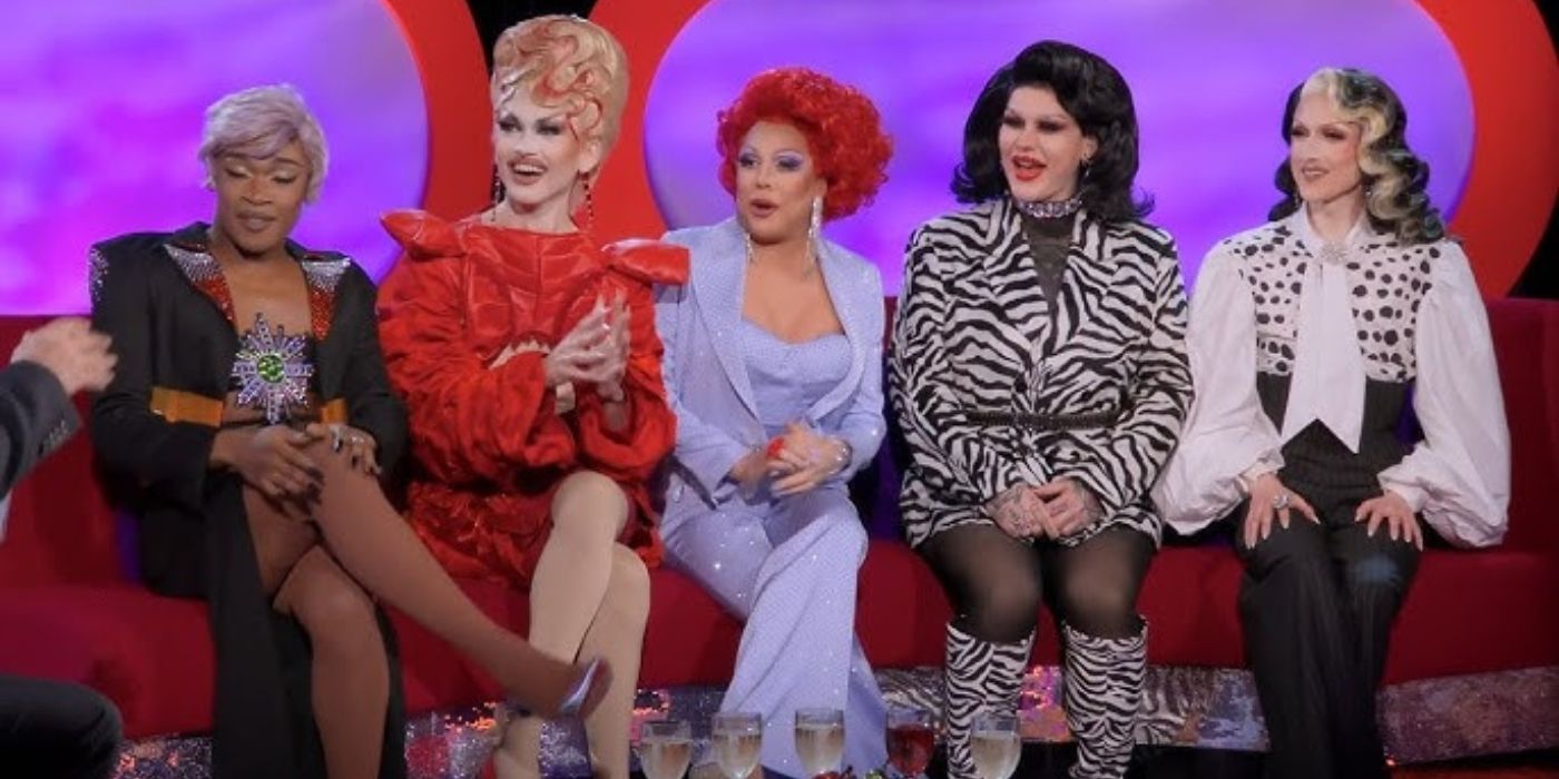 Kiki Snatch, Kyran Thax, La Voix, Lill e Marmalade participam do 'The Graham Norton Show' Challenge On 'RuPaul's Drag Race Reino Unido'.