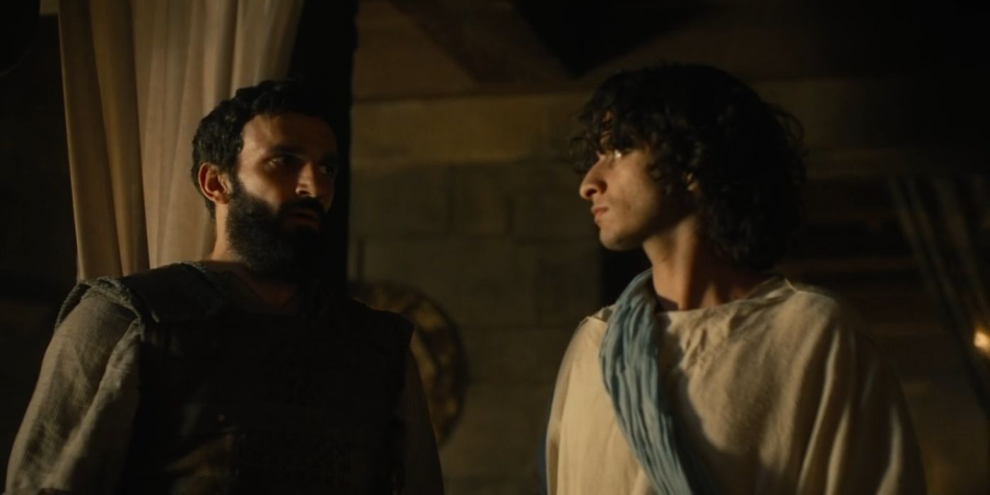 Eliab looks at his younger brother, David, with tension in Saul's palace in House of David.