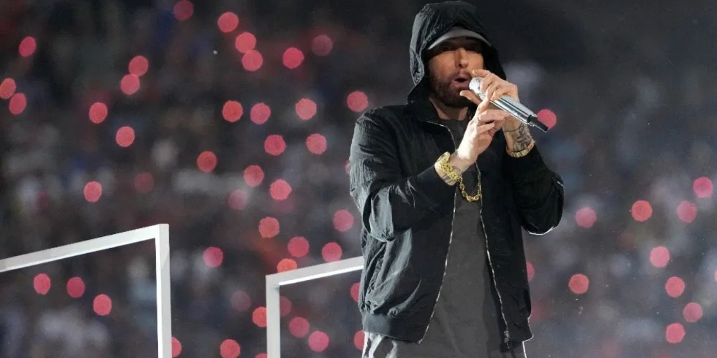 Eminem performs during the Super Bowl Half Time Show.