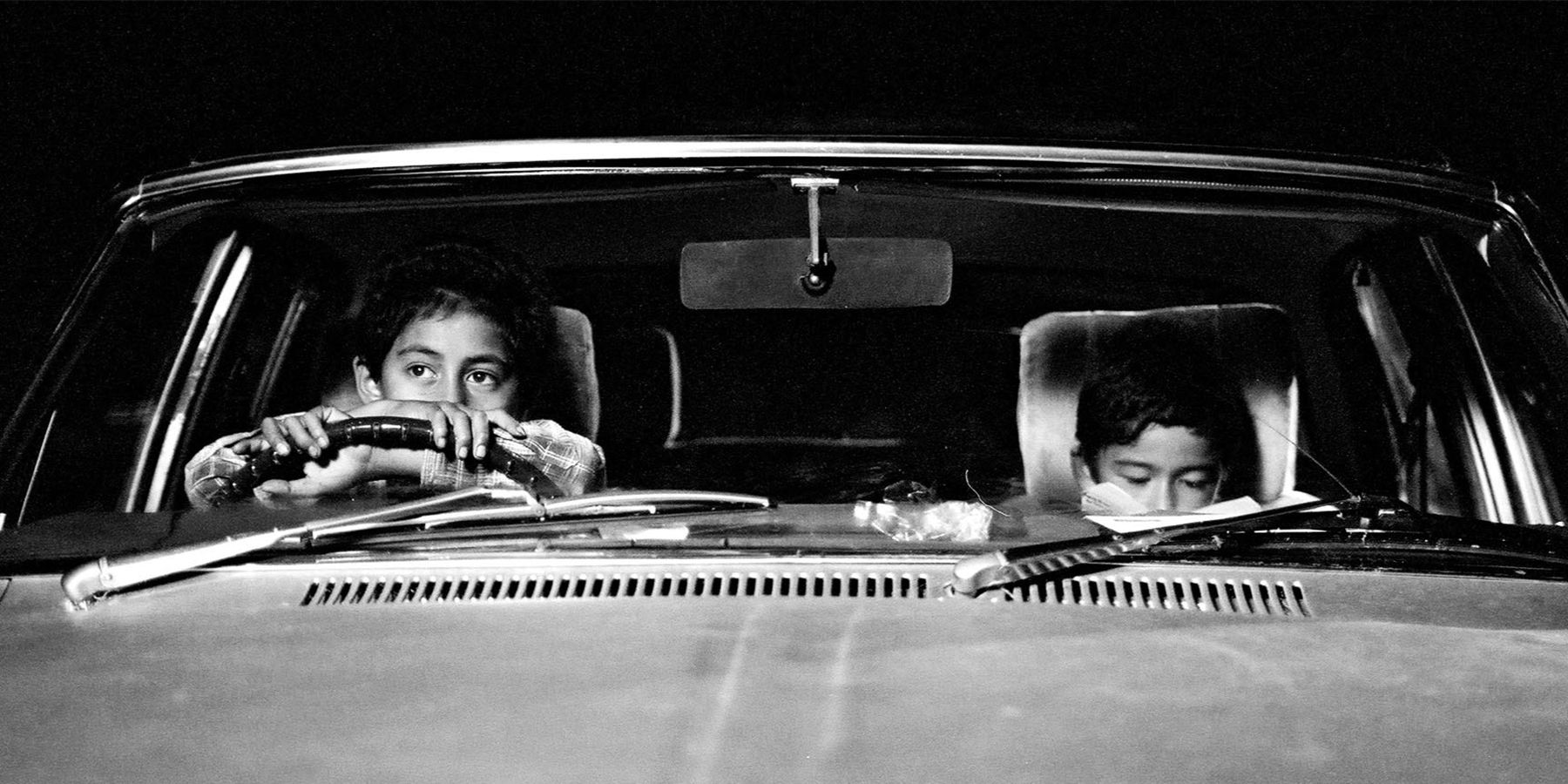 Rangi Ngamoki as Romeo and Te Ahiwaru Ngamoki-Richards as Ed sitting in the car in &lsquo;Two Cars, One Night&rsquo;