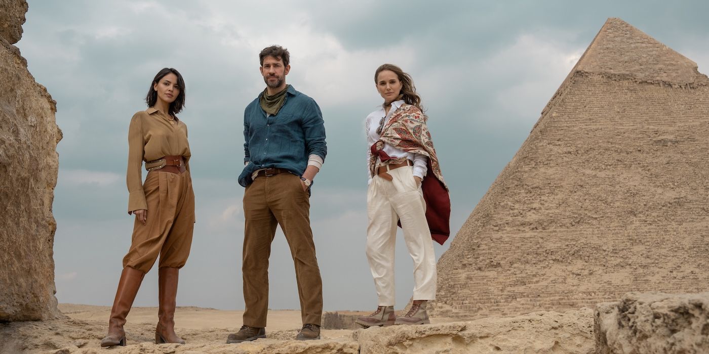 Eiza González, John Krasinski, and Natalie Portman in Fountain of Youth